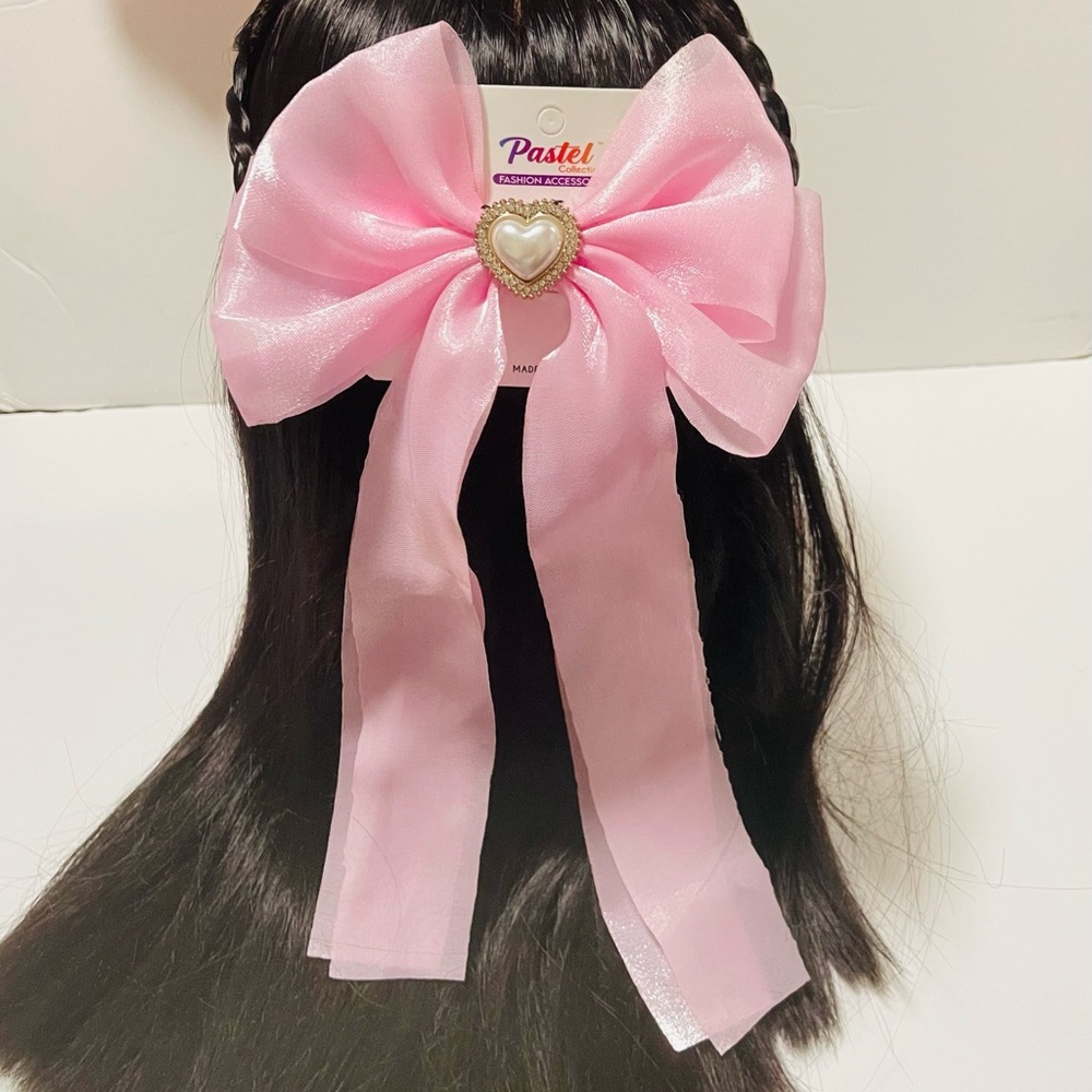 Pastels Pink Heart Embellished Hair Bow